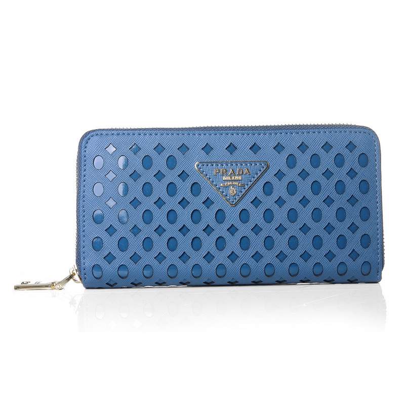 Knockoff Prada Real Leather Wallet 1140 blue - Click Image to Close
